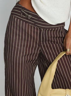 Winslie Thick Waistband Buckle Pants Chocolate Stripe
