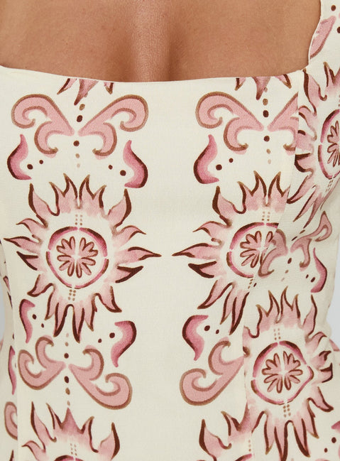 Maris Mini Dress Cream / Pink Petite