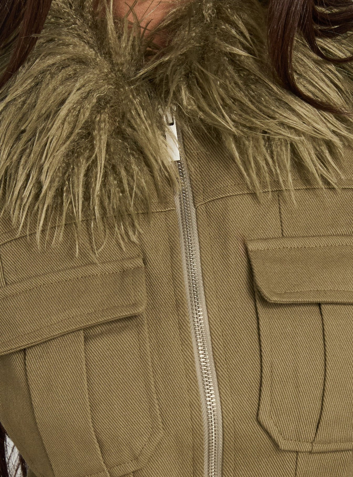 Nindie Faux Fur Contrast Jacket Green