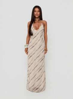 Esmira Halter Maxi Dress Cream Stripe