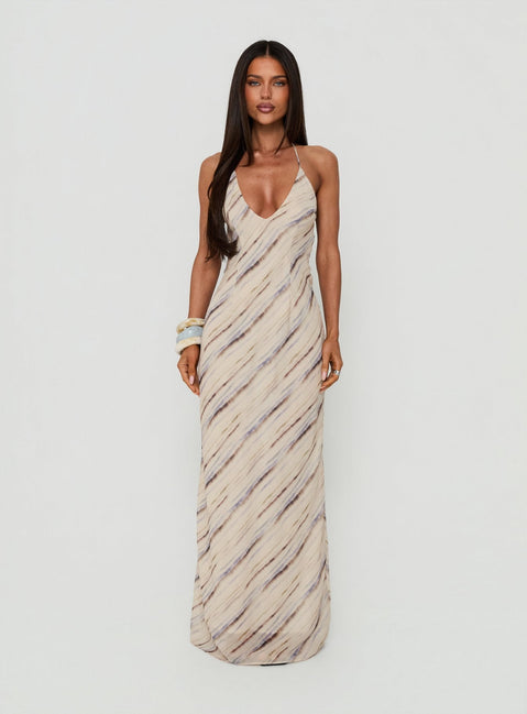 Esmira Halter Maxi Dress Cream Stripe