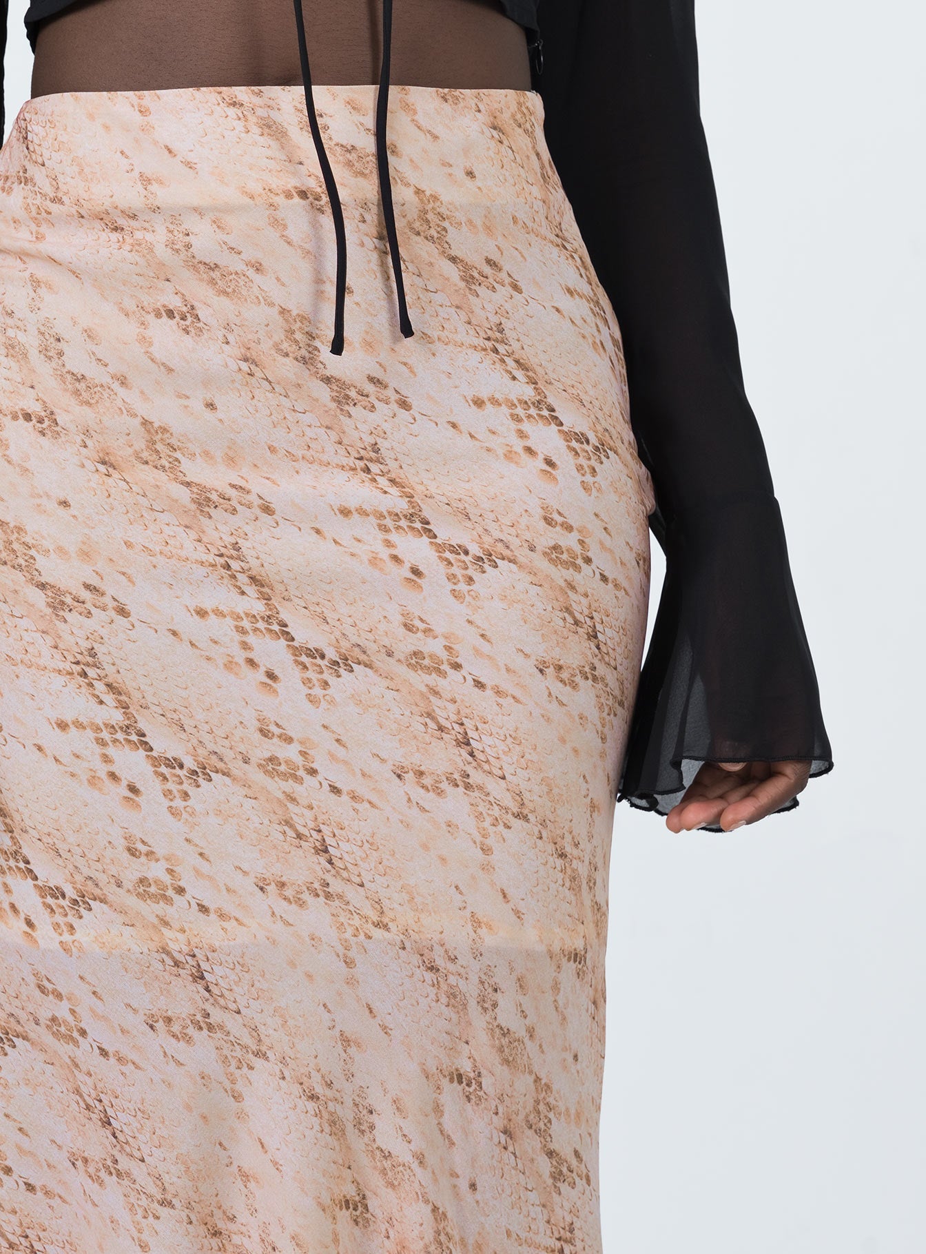 back view of model wearing Princess Polly Rayna Maxi Skirt Snake 