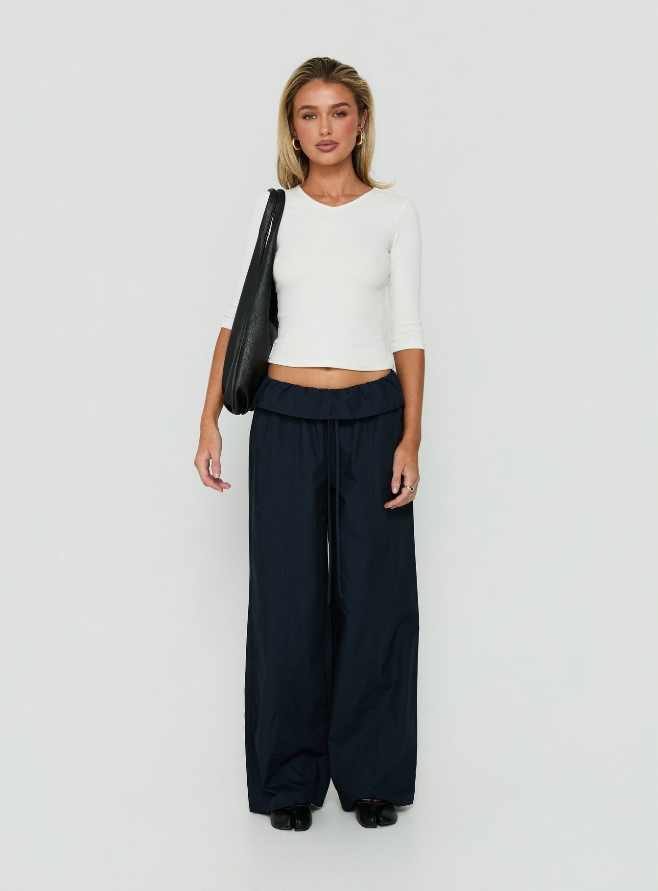 Amaiza Frill Drawstring Straight Leg Pants Navy