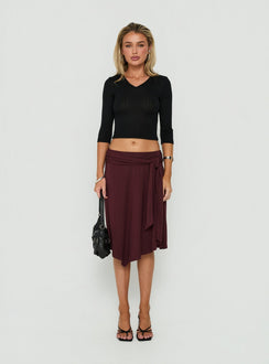 Soft Focus Tie Waist Midi Skirt Plum Noir