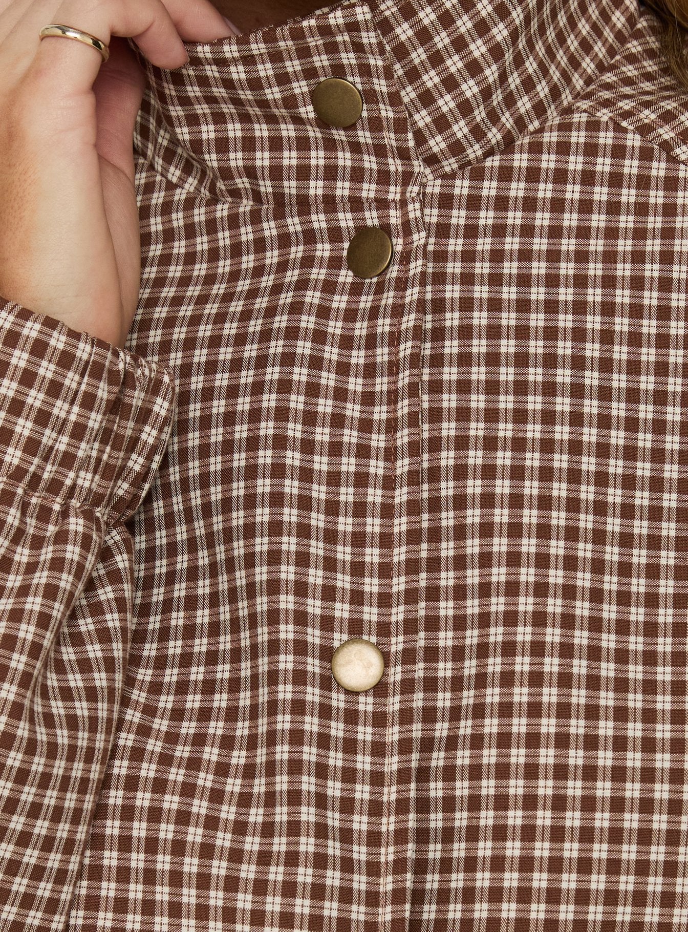 Khodana Funnel Neck Button Down Jacket Micro Brown Check