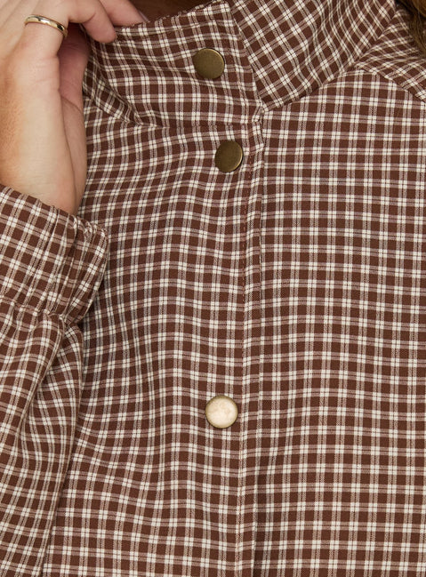 Khodana Funnel Neck Button Down Jacket Micro Brown Check