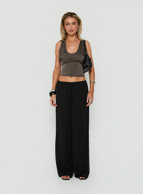 Annamarie Sheer Chiffon Elasticated Waist Pants Black