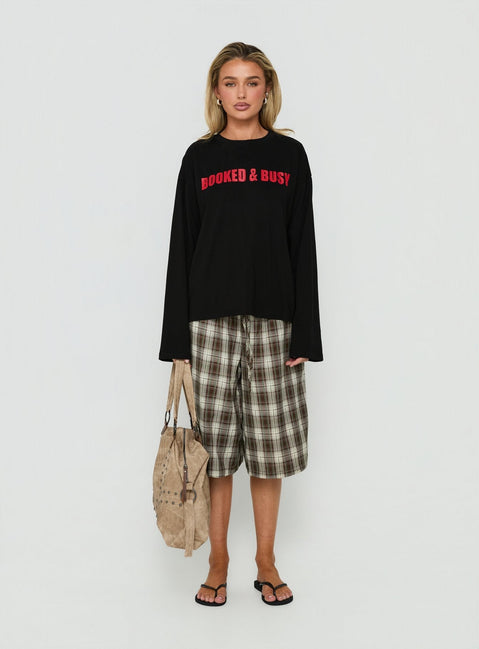 Booked & Busy Long Sleeve Graphic Tee Black / Red
