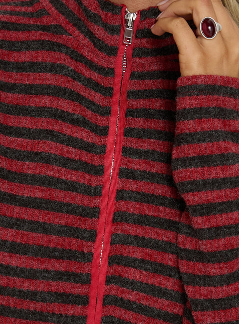Apex Funnel Neck Knit Jacket Red Stripe