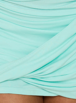 Dawn Light Asymmetric Layered Mini Skirt Aqua