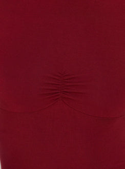 Dive Deep 3/4 Sleeve Gathered Bust Top Red