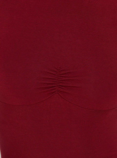 Dive Deep 3/4 Sleeve Gathered Bust Top Red