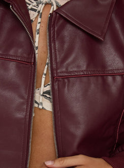Goldsmith Faux Leather Bomber Jacket Burgundy
