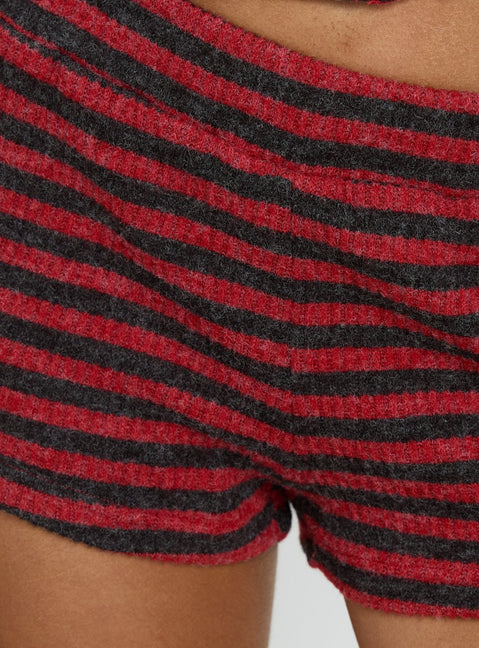 Housewife Knit Shorts Red Stripe