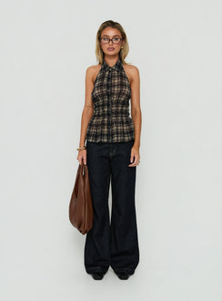 Islaa Shirred Sleeveless Top Check