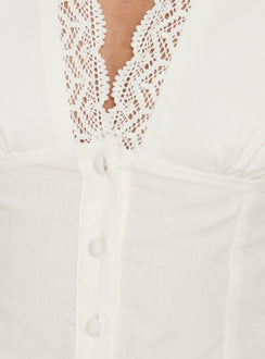 Avenza Collared Lace Trim Sleeveless Top White