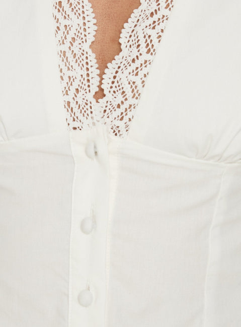 Avenza Collared Lace Trim Sleeveless Top White