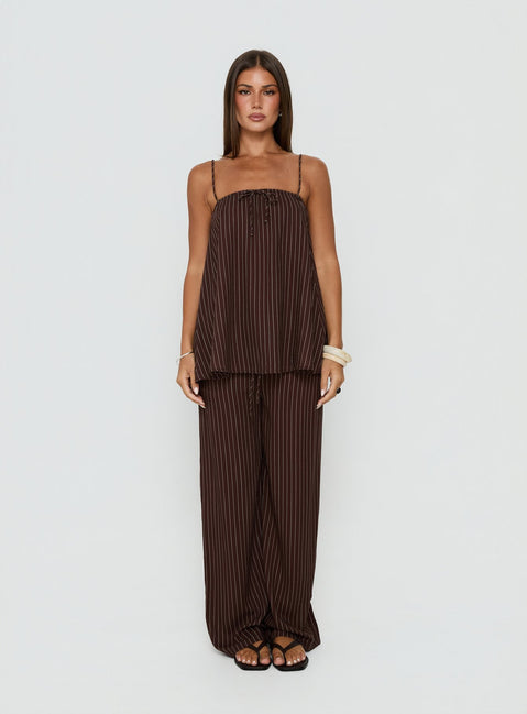 Amibella Mid Rise Wide Leg Pants Brown / Cream Stripe