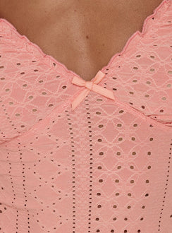 Bethinae Ruched V Neck Top Coral Anglaise