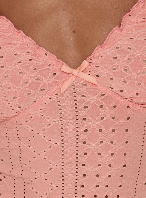 Bethinae Ruched V Neck Top Coral Anglaise