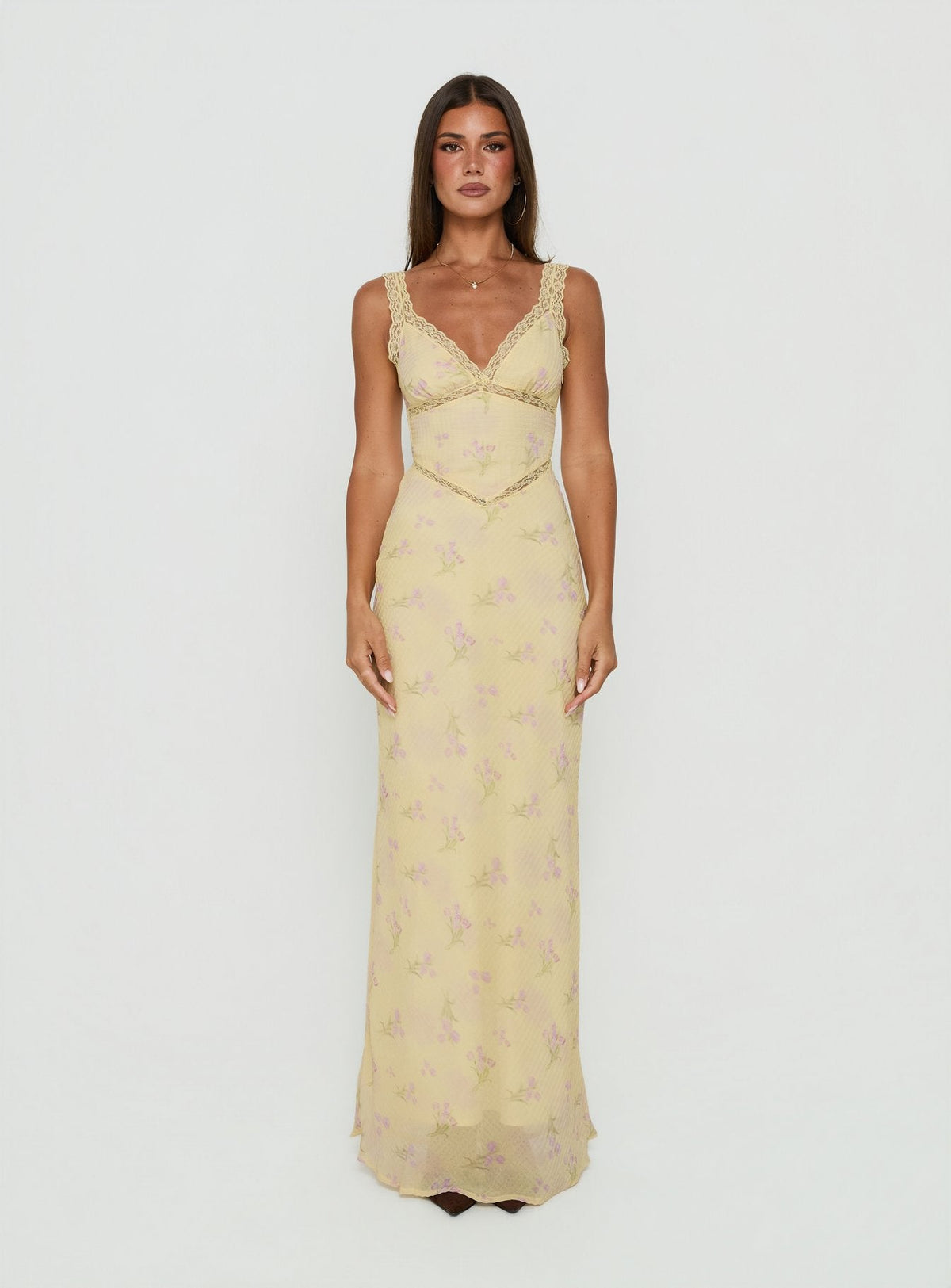Sawyerr Lace Trim Maxi Dress Yellow Floral