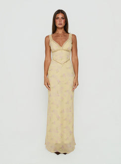 Sawyerr Lace Trim Maxi Dress Yellow Floral