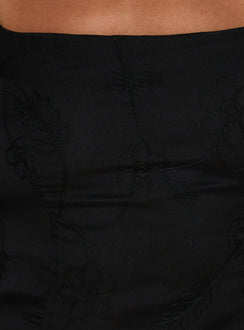 Kaelira Square Neck Frill Short Sleeve Top Black