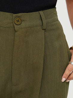 front view of model wearing Princess Polly O'mealy Pants Green High Waisted Pants 