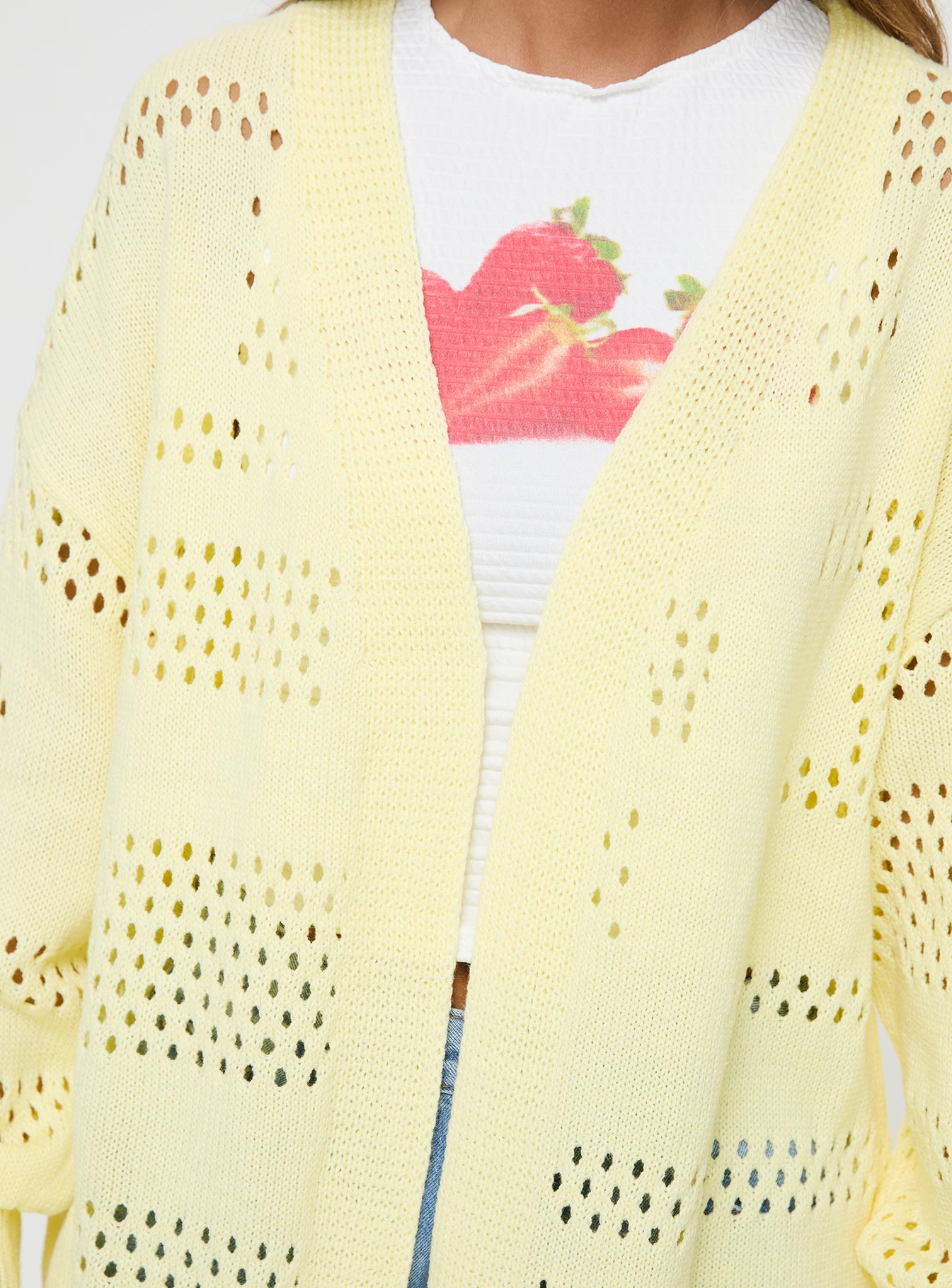 Yellow Knit cardigan Drop shoulder, ribbed cuff & hem