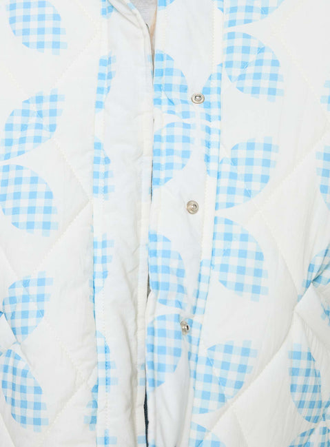 Graphic print, collar, twin pockets, button fastening