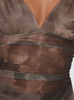 back view of model wearing Princess Polly Emilea Top Multi Sleeveless Plunger 