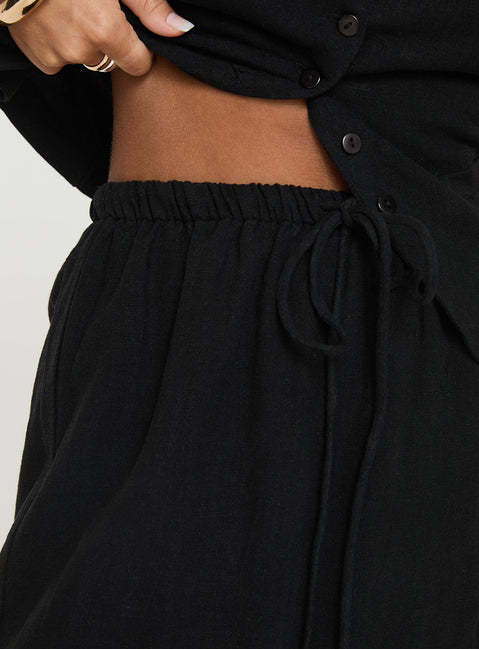 Black Linen mini skirt Relaxed fit, elasticated drawstring waist