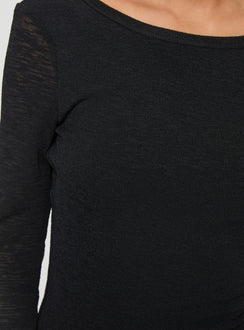 Black long sleeve mini dress High neckline, low scooped back