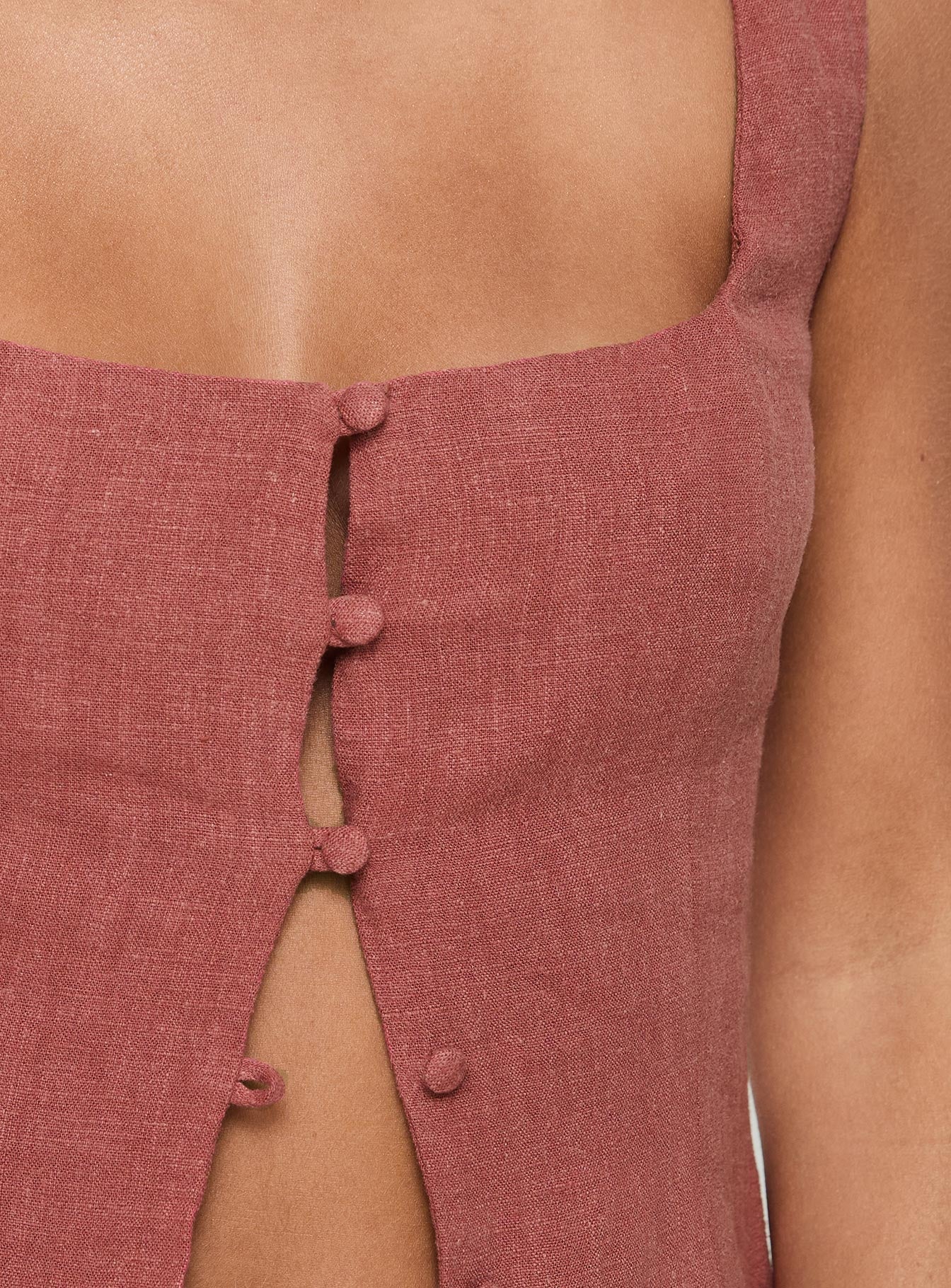 Rust Linen top Square neck, button up fastening