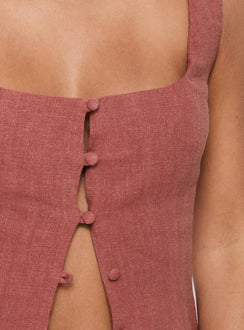 Rust Linen top Square neck, button up fastening