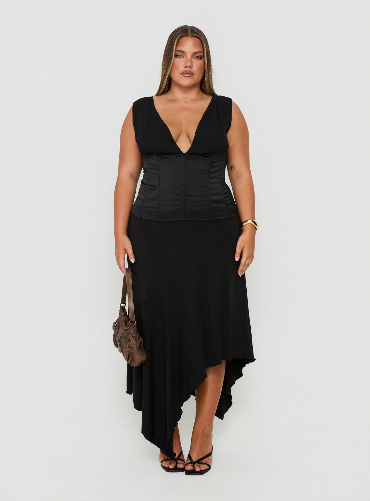 Briannah Contrast Corset Top Black Curve
