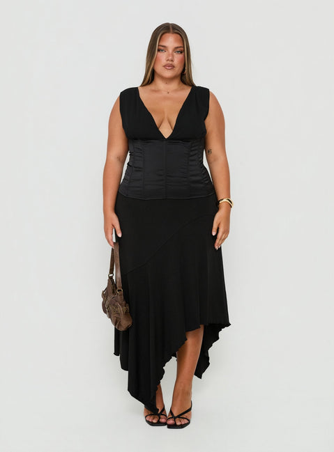 Briannah Contrast Corset Top Black Curve