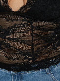 Kecia Long Sleeve Lace Top Black Curve