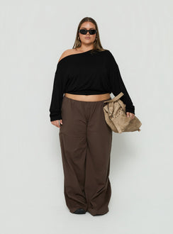 Ashlinn Off Shoulder Long Sleeve Drapey Top Black Curve