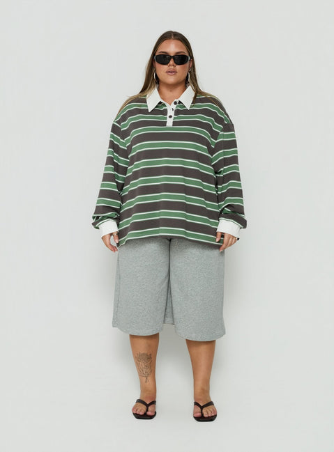 Tycen Polo Rugby Jumper Green / Grey Stripe Curve