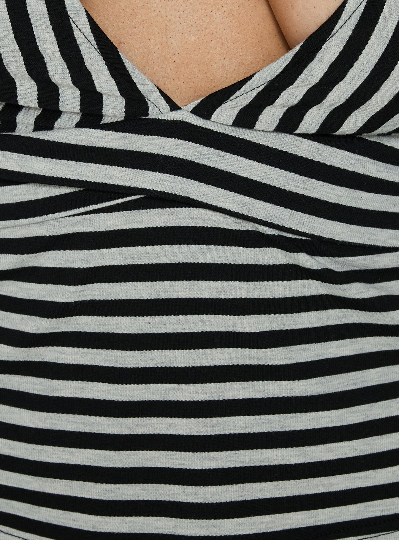 Madelon Long Sleeve Wrap Top Black / Grey Stripe Curve