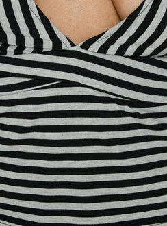 Madelon Long Sleeve Wrap Top Black / Grey Stripe Curve