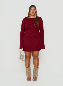 Bryanna Long Sleeve Mini Dress Deep Merlot Curve