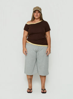 Eustace Off Shoulder Asymmetrical Top Brown / Yellow Curve