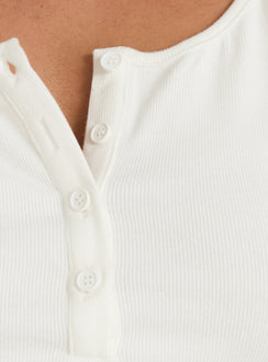 Keslie Long Sleeve Henley Top White Curve