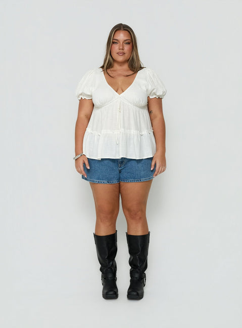Kimberleigh Floaty Babydoll Top White Curve