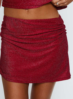 back view of model wearing Princess Polly Tauren Mini Skirt Red Glitter Mini Skirts Skirts 