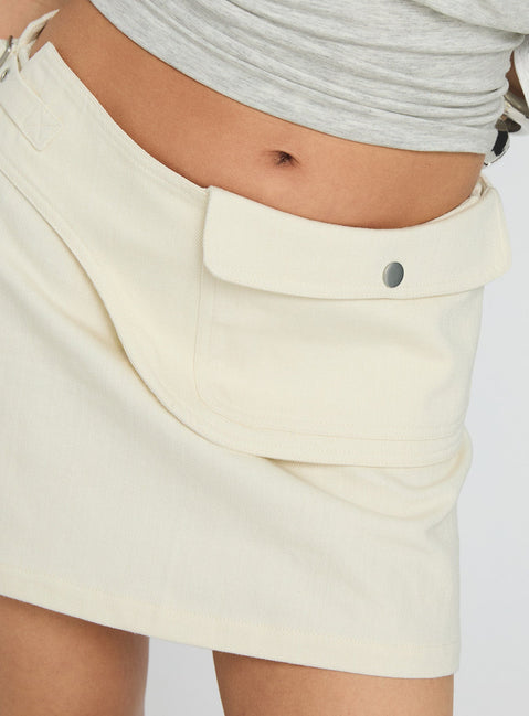 product Princess Polly Supersonic Belted Denim Mini Skirt Ivory Mini Skirts 