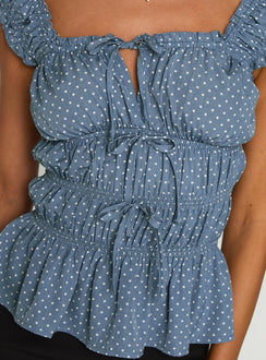 product Princess Polly Scouts Honour Shirred Top Blue / White Short Sleeves Square Neck 