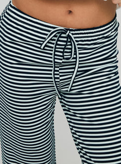 back view of model wearing Princess Polly Alfreda Jersey Pant Navy Stripe High Waisted Pants 